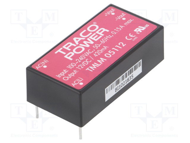 AC/DC MUUNNIN - 5W - TULOJÄNNITE 90÷264VAC,120÷370VDC - LÄHTÖJÄNNITE 12VDC - OUT: 1 - AC/DC muuntimet - TMLM05112 - 1