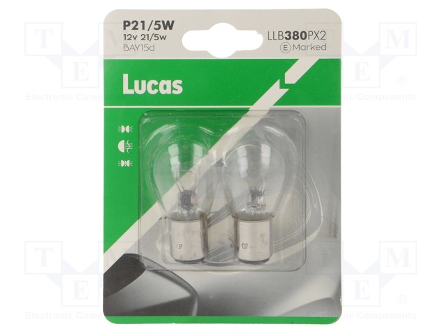 AUTOPOLTTIMO-BAY15D SBC - P21/5W - LÄPINÄKYVÄ - 12V - 21/5W - LLB - Ajoneuvojen polttimot ja LEDit - LLB380PX2 - 1