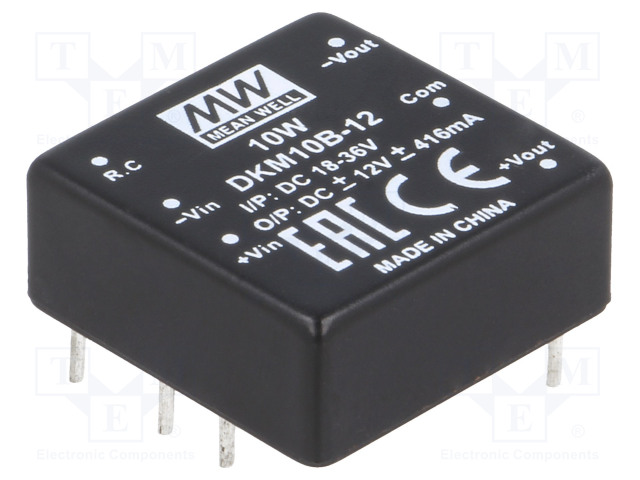 DC/DC MUUNNIN - 10W - TULOJÄNNITE 18÷36VDC - LÄHTÖJÄNNITE 12VDC - ULÄH2: -12VDC - THT - DC/DC muuntimet - DKM10B-12 - 1