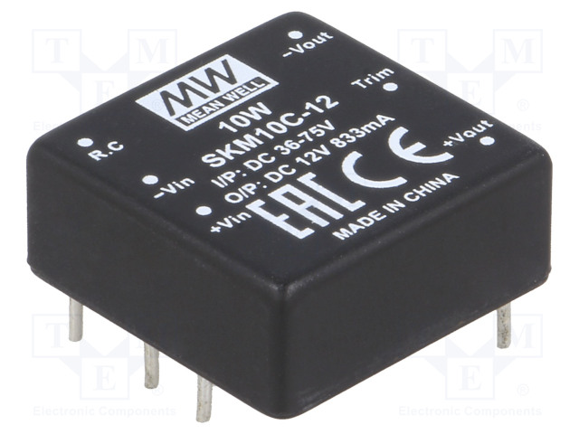 DC/DC MUUNNIN - 10W - TULOJÄNNITE 36÷75V - LÄHTÖJÄNNITE 12VDC - ILÄH: 833MA - THT - DC/DC muuntimet - SKM10C-12 - 1