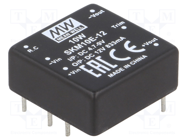 DC/DC MUUNNIN - 10W - TULOJÄNNITE 4,7÷9VDC - LÄHTÖJÄNNITE 12VDC - ILÄH: 833MA - THT - DC/DC muuntimet - SKM10E-12 - 1
