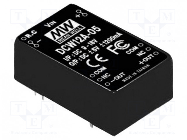 DC/DC MUUNNIN - 12W - TULOJÄNNITE 18÷36VDC - LÄHTÖJÄNNITE 12VDC - ULÄH2: -12VDC - THT - DC/DC muuntimet - DCW12B-12 - 1