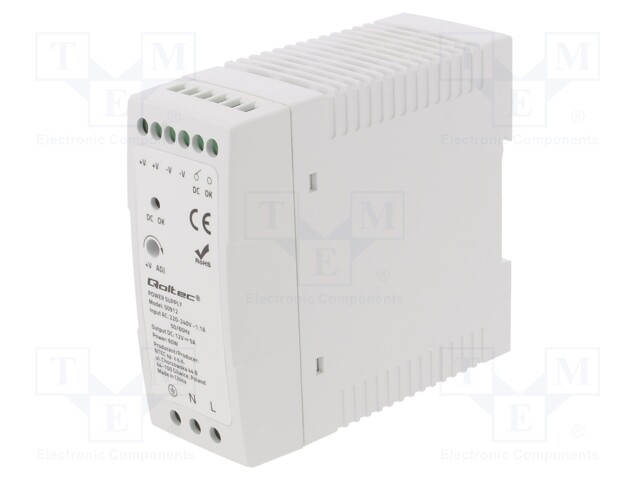 VIRTALÄHDE: IMPULSSI - DIN-KISKOLLE - 60W - 12VDC - 5A - 220÷240VAC - DIN-kisko virtalähteet - QOLTEC-50912 - 1