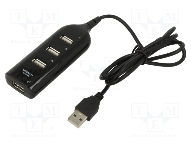 USB HUB - USB A-PISTORASIA X4,USB A-PISTOKE - USB 2.0 - MUSTA - 0,4M - Tietokonetarvikkeet - muut - UHB-CT02 - 1