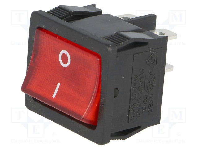 KEINUKYTKIN - DPST - AS: 2 - ON-OFF - 6A/250VAC - PUNAINEN - NEONVALO - 250V - Keinukytkimet - RS1333BBR2N2 - 1