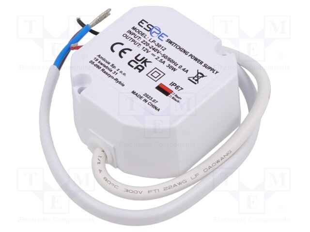 VIRTALÄHDE: IMPULSSI - LED - 30W - 12VDC - 2,5A - 220÷240VAC - IP67 - OUT: 1 - LED teholähteet - LP-3012 - 1