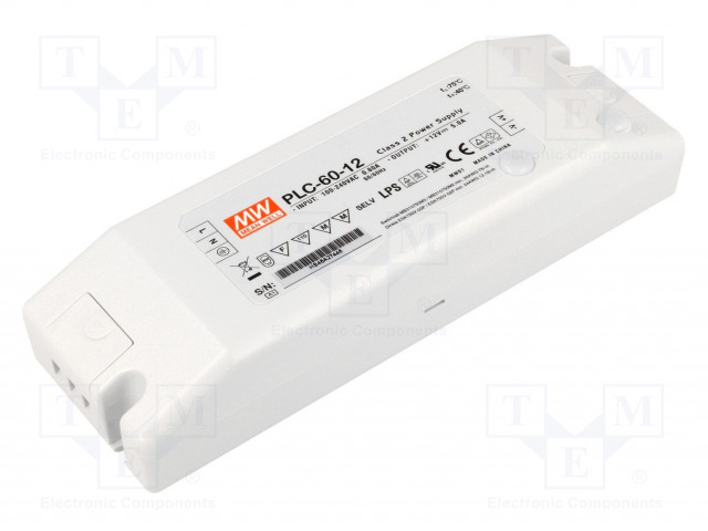 VIRTALÄHDE: IMPULSSI - LED - 60W - 12VDC - 5A - 90÷264VAC - 127÷370VDC - LED teholähteet - PLC-60-12 - 1