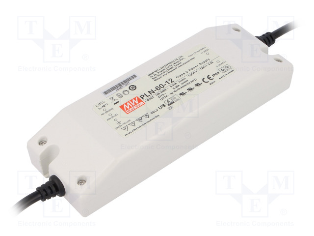 VIRTALÄHDE: IMPULSSI - LED - 60W - 12VDC - 5A - 90÷264VAC - 127÷417VDC - LED teholähteet - PLN-60-12 - 1