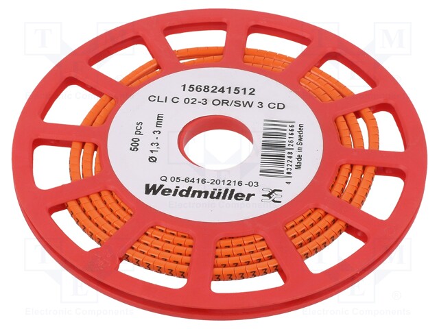 MERKIT - MERKINTÄ: 3 - 1,3÷3MM - PVC - ORANSSI - -30÷80°C - LÄPILADOTTAVA - Kaapeleiden merkintä - WM-1568241512 - 1