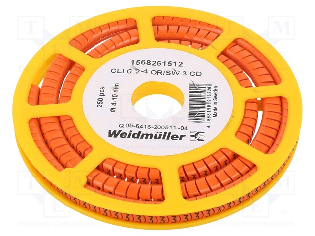 MERKIT - MERKINTÄ: 3 - 4÷10MM - PVC - ORANSSI - -30÷80°C - LÄPILADOTTAVA - Kaapeleiden merkintä - WM-1568261512 - 1