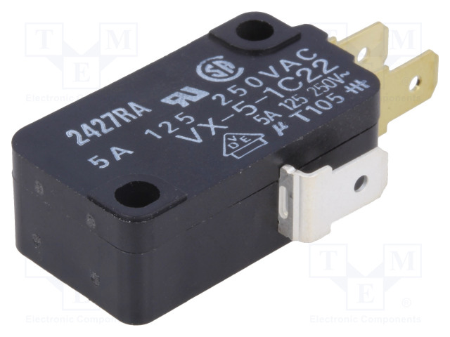 MIKROKYTKIN SNAP ACTION - 5A/250VAC - ILMAN VIPUA - SPDT - ON-(ON) - SANP ACTION mikrokytkimet - VX-5-1C22 - 1