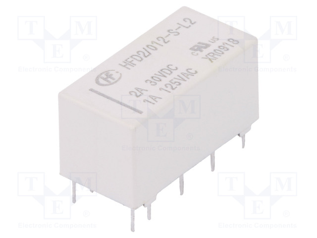 RELE - DPDT - UKELAN: 12VDC - 3A - 1A/125VAC - PCB - Pienoisreleet - HFD2012-S-L2 - 1