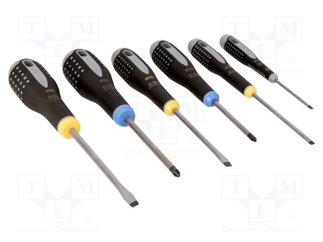 SCREWDRIVER: UNIVERSAL-SET - POZIDRIV®,SLOT - ERGO® - 6PCS. - Ruuvimeisselit ja sarjat - SA.BE-9882 - 1