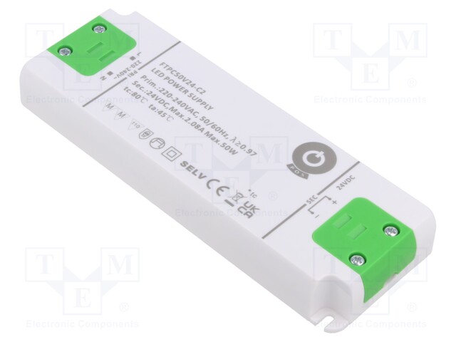 VIRTALÄHDE: IMPULSSI - LED - 50W - 24VDC - 2,08A - 198÷264VAC - FTPC-C2 - LED teholähteet - FTPC50V24-C2 - 1