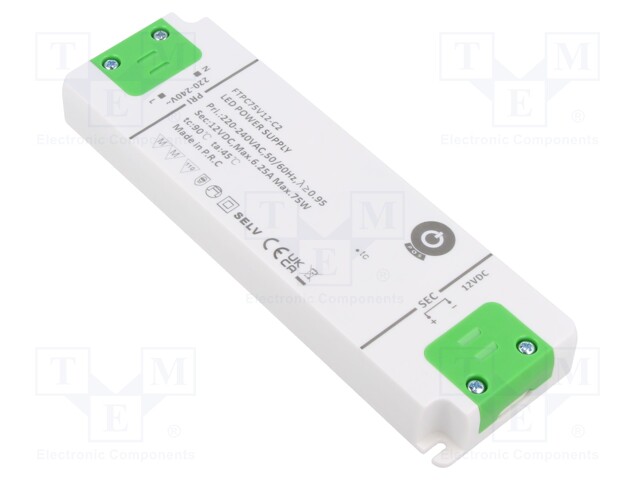 VIRTALÄHDE: IMPULSSI - LED - 75W - 12VDC - 6,25A - 198÷264VAC - FTPC-C2 - LED teholähteet - FTPC75V12-C2 - 1