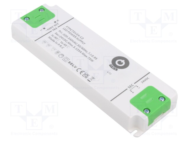 VIRTALÄHDE: IMPULSSI - LED - 75W - 24VDC - 3,12A - 198÷264VAC - FTPC-C2 - LED teholähteet - FTPC75V24-C2 - 1