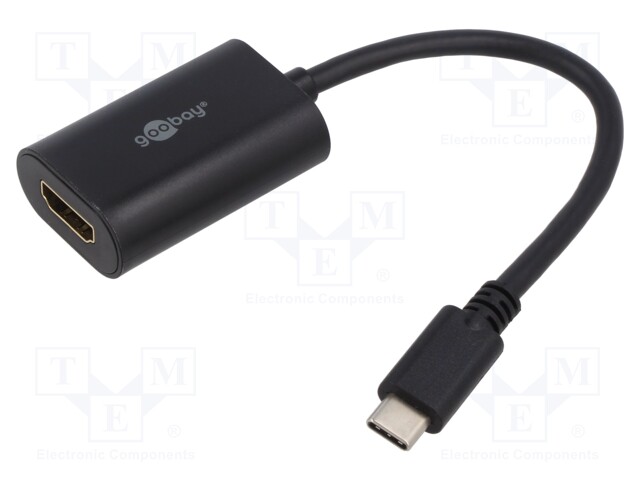 HDMI ADAPTERI -PISTORASIA,USB C PISTOKE - 0,2M - MUSTA - MUSTA - HDMI, DVI, DisplayPort johdot - GOOBAY-38532 - 1