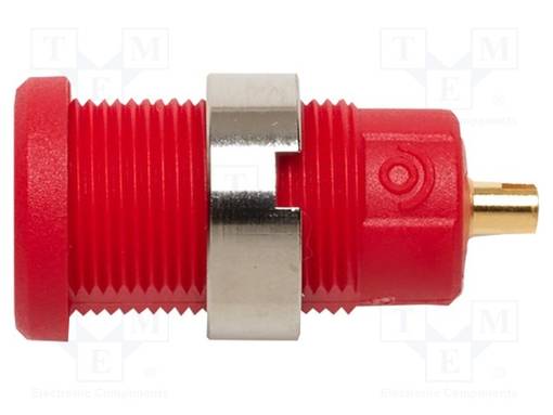 LABORATORY CONNECTOR: 4MM BANANA - SOCKET - 1KV - 25A - PUNAINEN - ON PANEL - Banaanijatkoliittimet - POM-5931-2 - 1