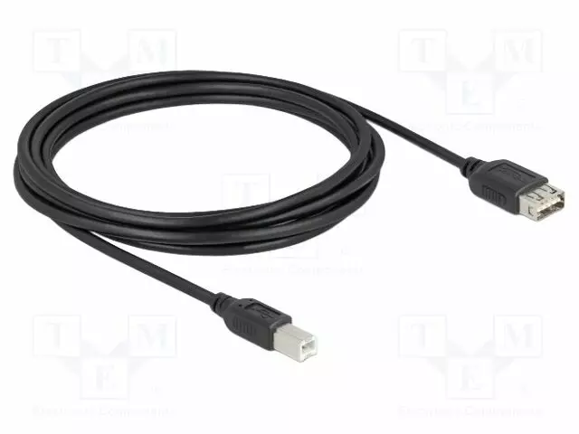 CABLE - USB 2.0 - USB A DOUBLE SIDED SOCKET,USB B PLUG - 3M - MUSTA - USB kaapelit ja adapterit - DELOCK-81532 - 1
