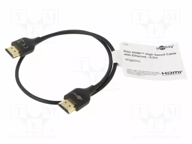KAAPELI - HDMI-PISTOKE,MOLEMMIN PUOLIN - 0,5M - MUSTA - LANKA: CCS - HDMI, DVI, DisplayPort johdot - GOOBAY-75292 - 1