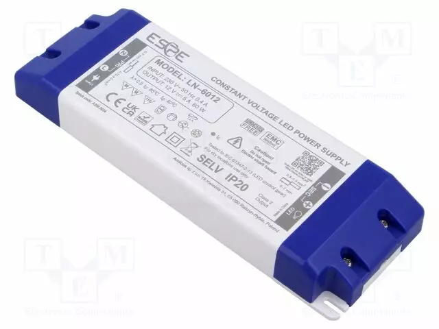 VIRTALÄHDE: IMPULSSI - LED - 60W - 12VDC - 5A - 220÷240VAC - IP20 - OUT: 1 - LED teholähteet - LN-6012 - 1