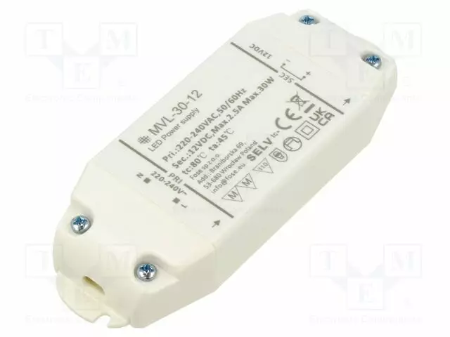 VIRTALÄHDE: IMPULSSI - LED - 30W - IP20 - 123X45X19MM - 86% - 200÷240V - LED teholähteet - MVL-30-12 - 1