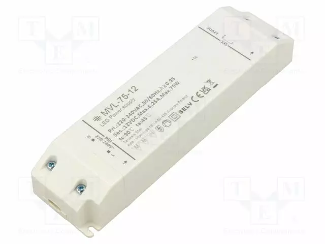 VIRTALÄHDE: IMPULSSI - LED - 75W - IP20 - 170X45X28MM - 86% - 200÷240V - LED teholähteet - MVL-75-12 - 1