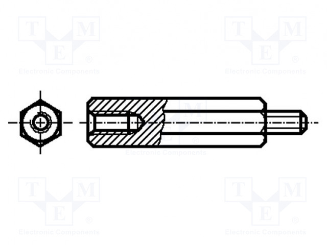 KOROKEHOLKKI - 6MM - SISÄKIERRE: M4 - ULKOKIERRE: M4 - MESSINKI - Metalliset korotusruuvit ja -holkit - R40-3000602 - 1