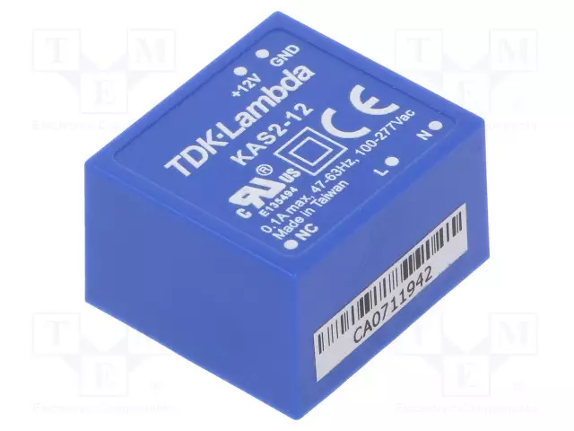 AC/DC MUUNNIN - 2W - TULOJÄNNITE 90÷305VAC,120÷430VDC - LÄHTÖJÄNNITE 12VDC - 73% - AC/DC muuntimet - KAS2-12 - 1