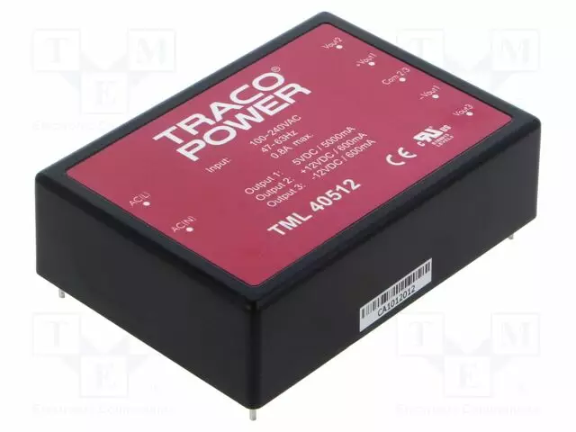 AC/DC MUUNNIN - 40W - TULOJÄNNITE 90÷264VAC,100÷375VDC - LÄHTÖJÄNNITE 5VDC - OUT: 3 - AC/DC muuntimet - TML40512 - 1