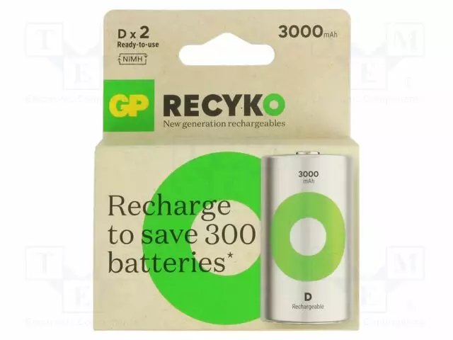 AKKU: NI-MH - D - 1,2V - 3000MAH - RECYKO - Ø34,2X61,5MM - -20÷50°C - 2KPL - Akut - ACCU-D3000-GP-B2 - 1