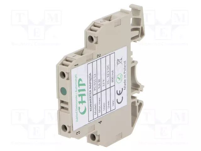 DC/DC MUUNNIN - 9,6W - TULOJÄNNITE 15÷32VDC - LÄHTÖJÄNNITE 12VDC - ILÄH: 0,8A - IP20 - DC/DC muuntimet - PC-01-12 - 1
