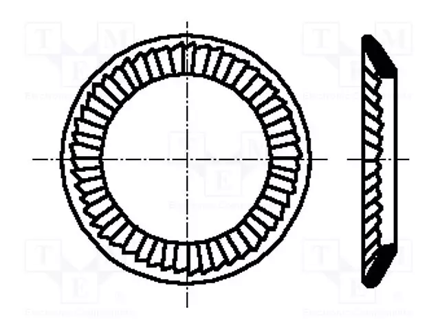 JOUSIALUSLEVY,ULKOPUOLELLA HAMMASTETTU - M6 - D=10MM - H=1,2MM - Aluslevyt ja prikat - B6BN792 - 1