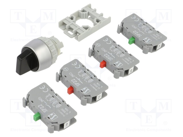 KIERTOKYTKIN - 22MM - ASENNOT: 1 - NC X2 + NO X2 - MUSTA - Taulukytkimet, standardi 22mm - SP22-P3CC-CZ-22 - 1
