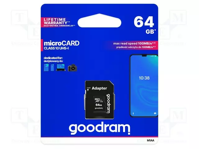 MUISTIKORTTI - MICROSDXC - 64GB - CLASS 10 UHS U1 - R: 100MB/S - 0÷70°C - Muistikortit - M1AA-0640R12 - 1