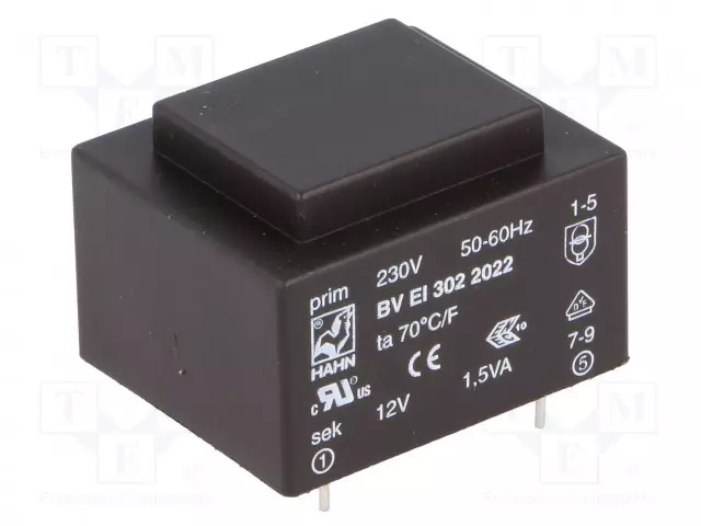 MUUNTAJA - 1,5VA - 230VAC - 12V - 125MA - PCB - BVEI - Piirilevymuuntajat - BVEI3022022 - 1