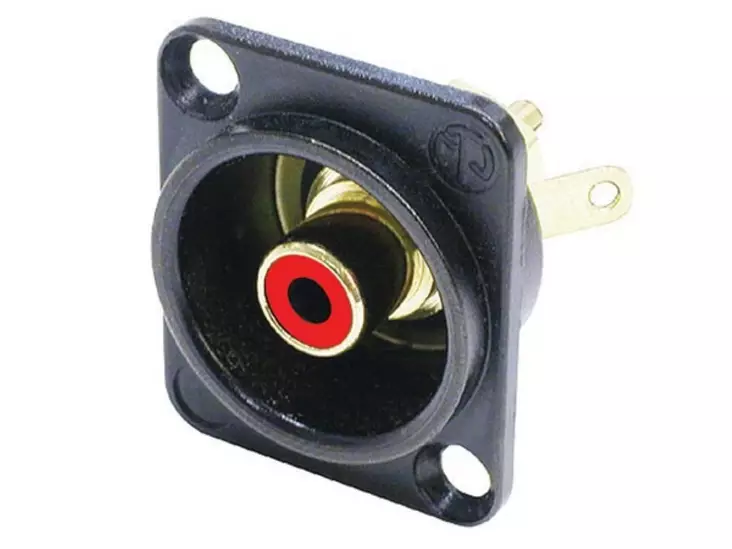 NEUTRIK - PHONO SOCKET IN BLACK CHROME D-SHAPE HOUSING, RED ISOLATION WASHERS - RCA liittimet - NF2DB-2 - 1