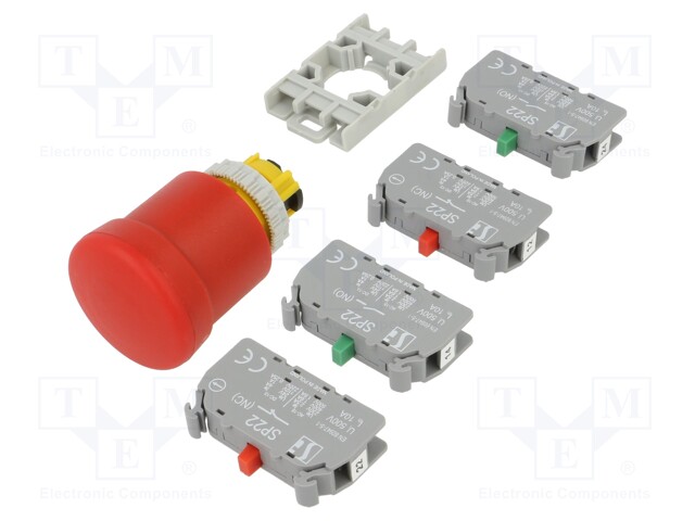 PAINOKYTKIN - 22MM - ASENNOT: 2 - NC X2 + NO X2 - PUNAINEN - Taulukytkimet, standardi 22mm - SP22-BN-22 - 1