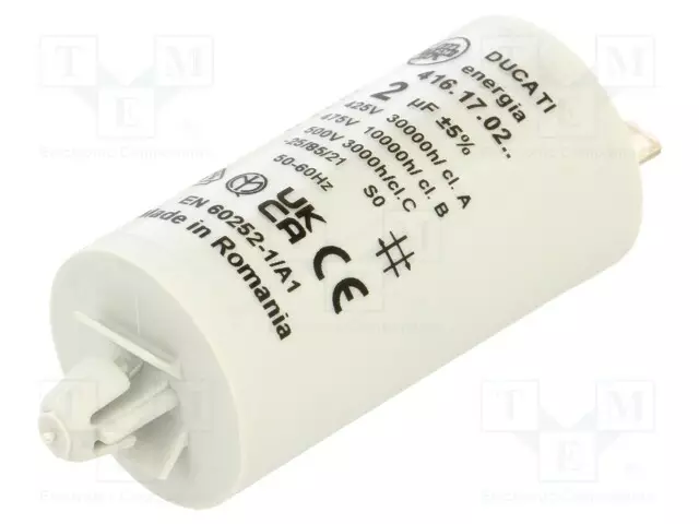 POLYPROPYLEENIKONDENSAATTORI - MOOTTOREIHIN, TYÖHÖN - 2UF - ±5% - Moottorikondensaattorit - 4.16.17.02.72 - 1