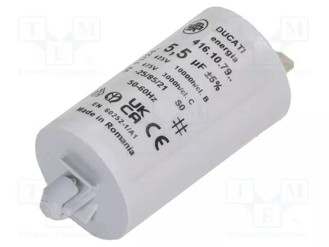 POLYPROPYLEENIKONDENSAATTORI - MOOTTOREIHIN, TYÖHÖN - 5,5UF - Moottorikondensaattorit - 4.16.10.79.72 - 1