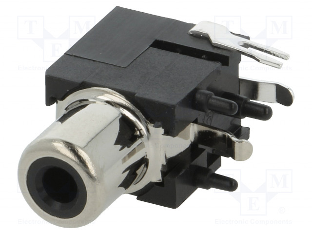 LIITIN: RCA - N LIITINAARAS - 90° KULMA - THT - MESSINKI - PCB - RCA liittimet - KEYS972 - 1