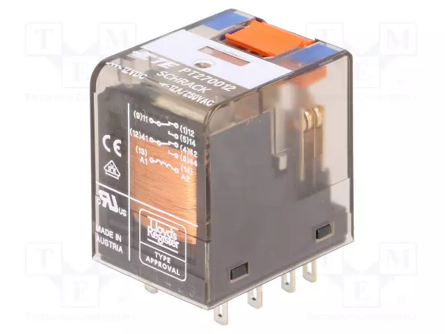 RELE - DPDT - UKELAN: 12VDC - 12A/250VAC - ALUSLEVY - Teollisuusreleet - PT270012 - 1
