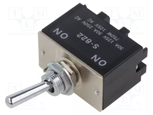 VIPUKYTKIN - ASENNOT: 2 - DPDT - ON-ON - 30A/250VAC - 30A/30VDC - S - -10÷70°C - Vipukytkimet - S822 - 1