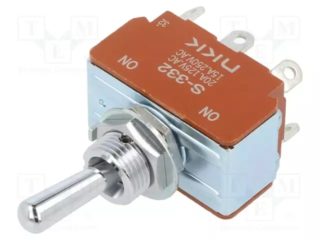 VIPUKYTKIN - ASENNOT: 2 - DPDT - ON-ON - 9A/250VAC - 20A/30VDC - S - -10÷70°C - Vipukytkimet - S332 - 1