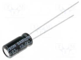 ELEKTROLYYTTIKONDENSAATTORI - THT - 10UF - 63VDC - Elektrolyyttikondensaattorit - pysty - KM1063 - 2