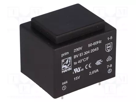 MUUNTAJA - 2,6VA - 230VAC - 15V - 174MA - PCB - BVEI - Piirilevymuuntajat - BVEI3042043 - 1