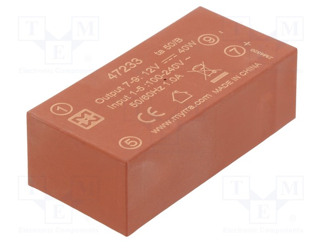 AC/DC MUUNNIN - 40W - TULOJÄNNITE 85÷265VAC,120÷370VDC - LÄHTÖJÄNNITE 12VDC - 85% - AC/DC muuntimet - MYRRA-47233 - 1