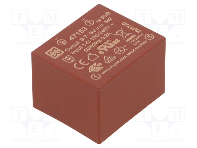 AC/DC MUUNNIN - 5W - TULOJÄNNITE 85÷265VAC,120÷370VDC - LÄHTÖJÄNNITE 9VDC - 72% - AC/DC muuntimet - MYRRA-47153 - 1