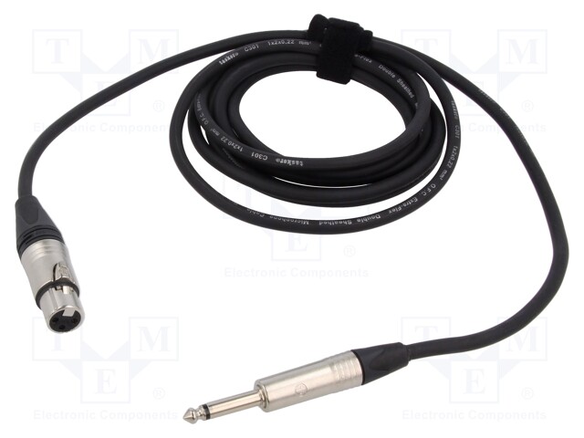 KAAPELI - JACK 6,3 MM 2PIN PISTOKE,XLR NAARAS 3PIN - 3M - MUSTA - Muut audio-videokaapelit - TAS-NK223 - 1