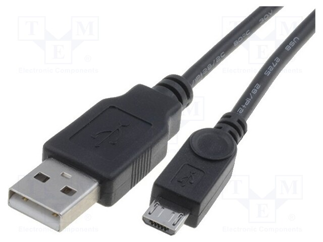 KAAPELI - USB 2.0 - USB A PISTOKE,USB B MIKROPISTOKE - 1M - MUSTA - USB kaapelit ja adapterit - TCAB-143 - 1